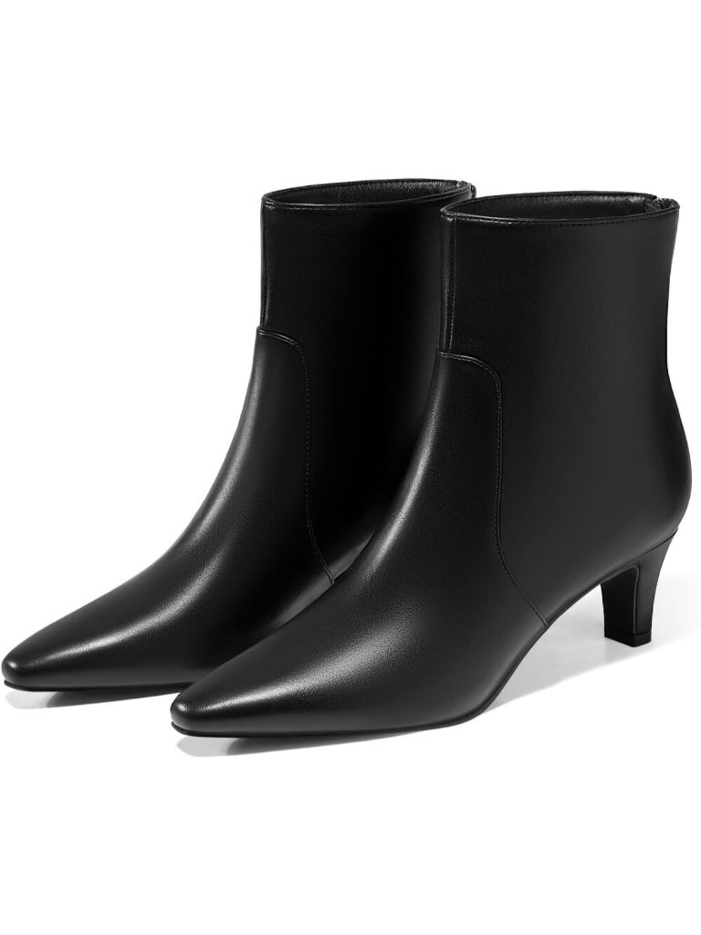 Women's Black Square Pointed Toe Zipper Low Kitten Heel Short Ankle Booties